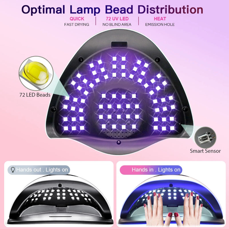 X19 max uv led lâmpada de secagem de unhas profissional uv secador de arte do prego luz para unhas de gel 72 contas cura rápida gel polonês lâmpada