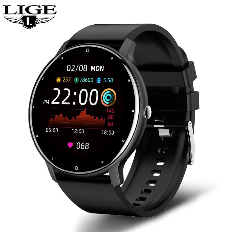 LIGE-Full Touch Screen Relógio Inteligente para Senhoras, Relógio de Fitness Esportes, IP67 À Prova D 'Água,