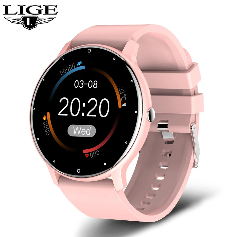 LIGE-Full Touch Screen Relógio Inteligente para Senhoras, Relógio de Fitness Esportes, IP67 À Prova D 'Água,