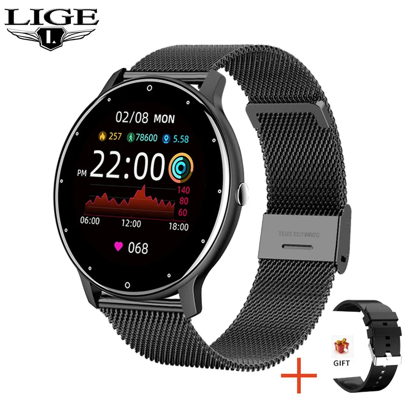 LIGE-Full Touch Screen Relógio Inteligente para Senhoras, Relógio de Fitness Esportes, IP67 À Prova D 'Água,