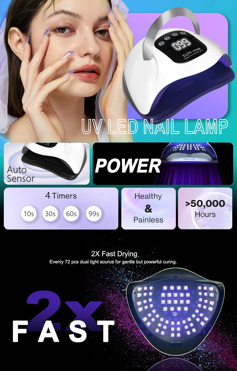 X19 max uv led lâmpada de secagem de unhas profissional uv secador de arte do prego luz para unhas de gel 72 contas cura rápida gel polonês lâmpada